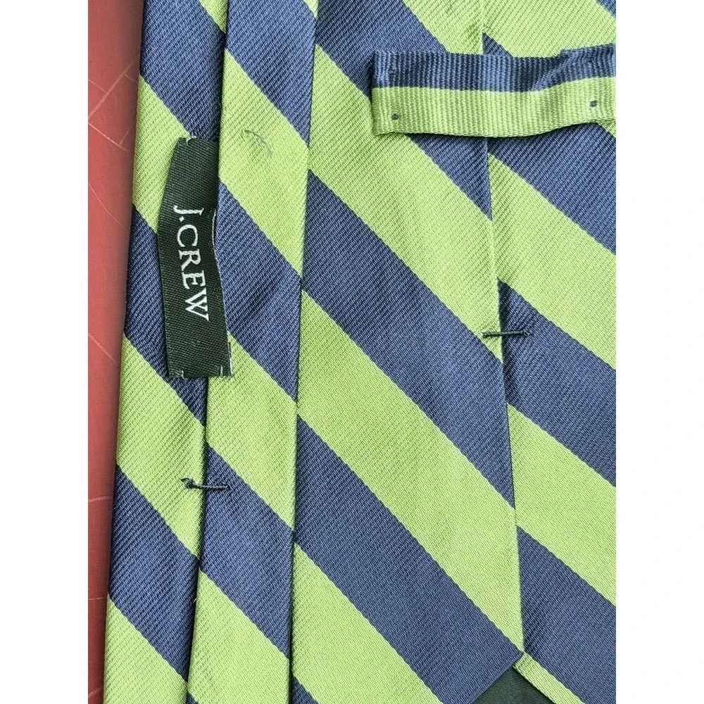 J Crew Silk Tie Mens Blue Green Repp Striped Ivy League Vintage PreppyUSA VTG